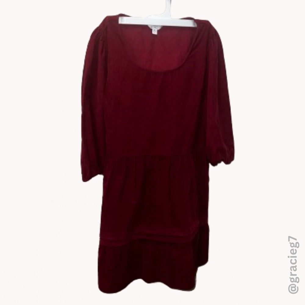 Maroon Corduroy Long-Sleeve Dress | Size M